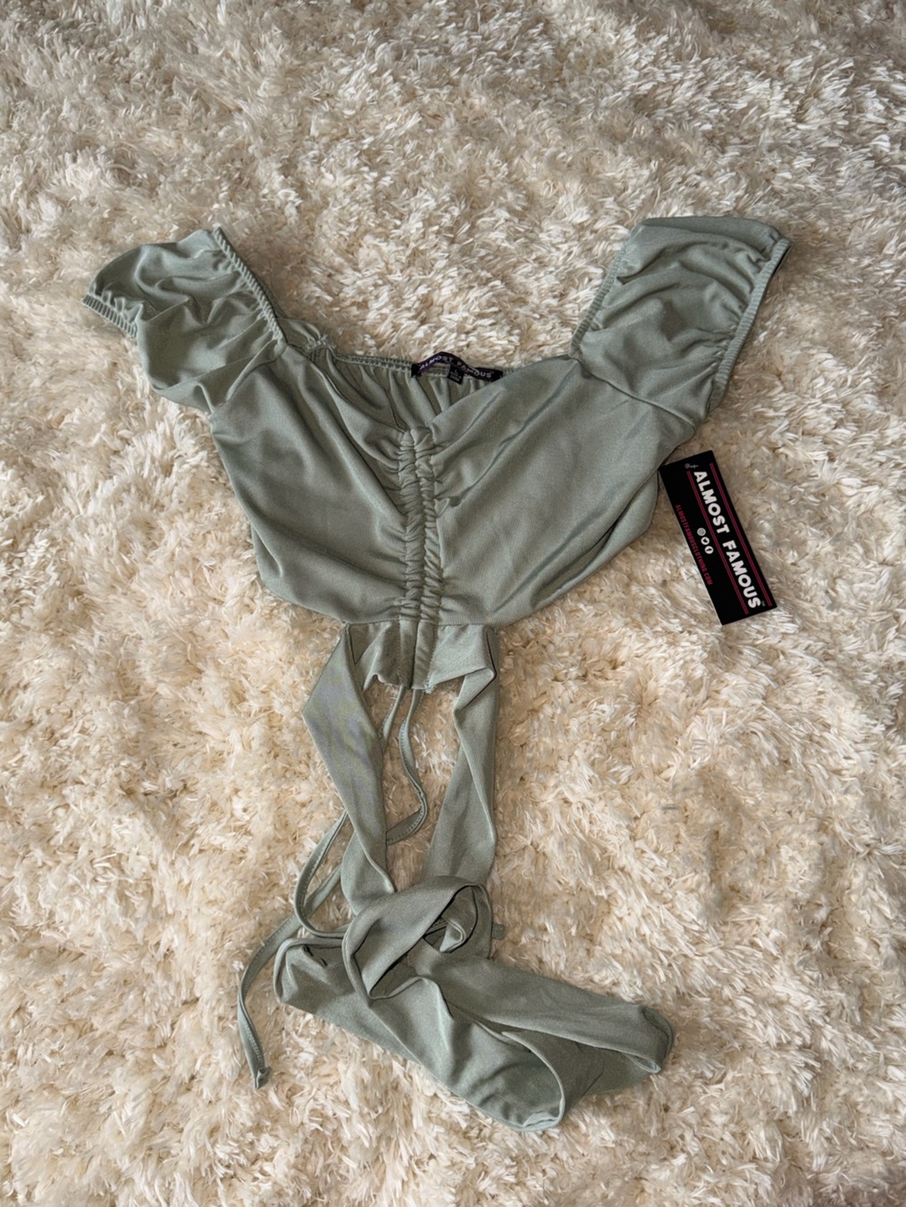 Almost Famous Sage Green Ruched Bralette with Wrap Ties